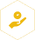 A yellow hexagonal icon with a white background, featuring a hand holding a coin or a circular object, representing investment, savings, or financial support.