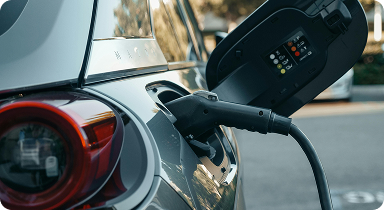 electric car charging at home charging station close up