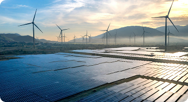 solar panels and wind turbines renewable energy farm landscape