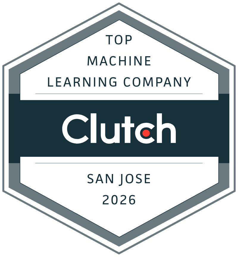 Clutch award badge for Top Machine Learning Company in San Jose 2026 highlighting AI implementation excellence