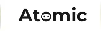 Atomic company logo in black with stylized letter 'o'