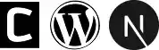 Logos of C, WordPress, and Next.js representing popular web development frameworks