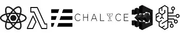 Set of six technology and AI-related logos including React, Lambda, VE, Chalice, and abstract AI symbols