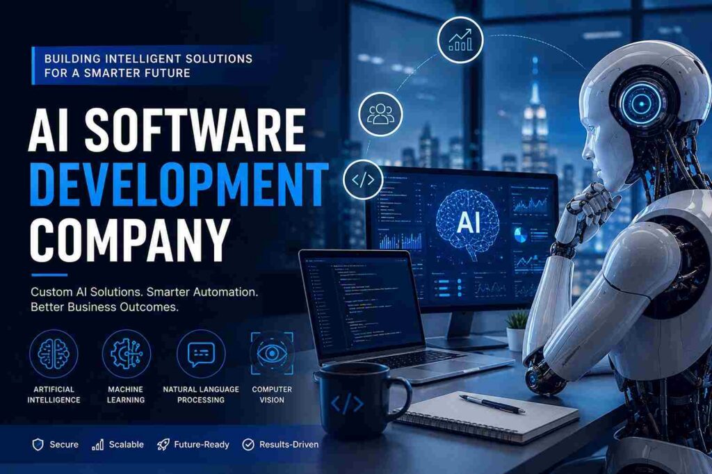 AI Software Development Company showcasing custom AI software development, machine learning, natural language processing, and intelligent automation solutions for businesses in the USA.