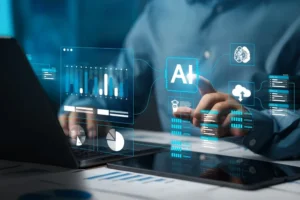 Enterprise AI development services with business analytics dashboard and cloud-based artificial intelligence solutions