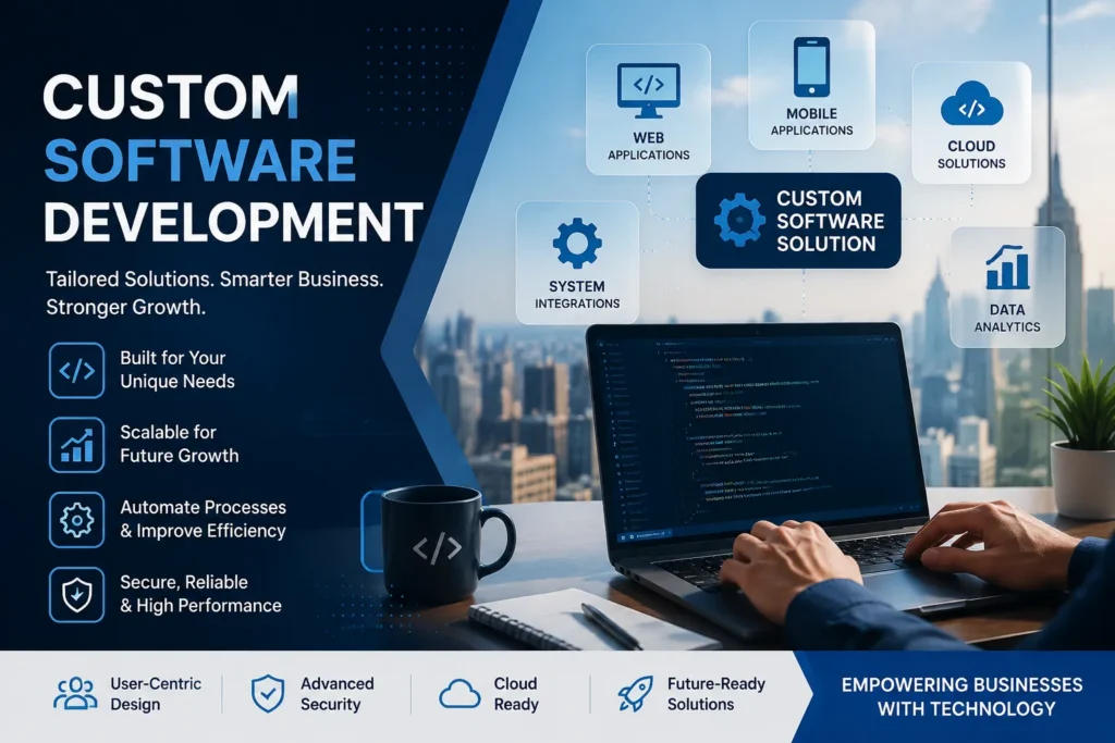 Custom software development solutions designed to help businesses improve efficiency, scalability, and digital growth