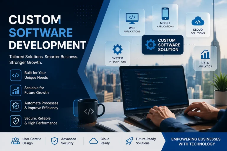 Custom software development solutions designed to help businesses improve efficiency, scalability, and digital growth