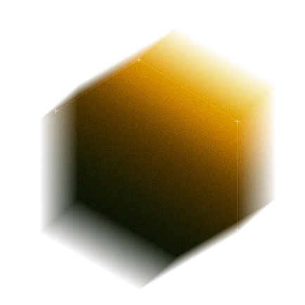 3D golden hexagon icon with gradient and lighting effect on black background